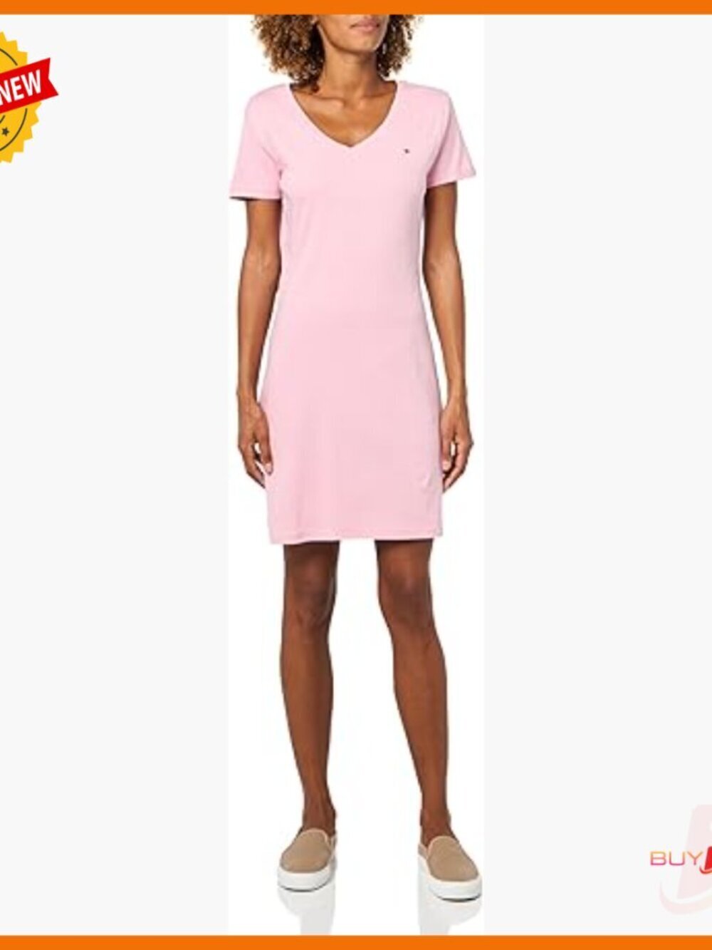 Short Sleeve Cotton V-Neck T-Shirt Dress Casual Loose Fit